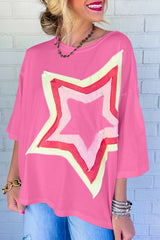 Bonbon - Star Patched Half Sleeve Oversized Tee - womens t shirt at TFC&H Co.