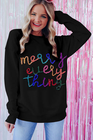 Black1 - Merry Every Thing S 100%Polyester - Holly Jolly Round Neck, or Merry & Bright Christmas Sweater, or Other various Fall & Christmas Themed Sweaters - womens sweater at TFC&H Co.