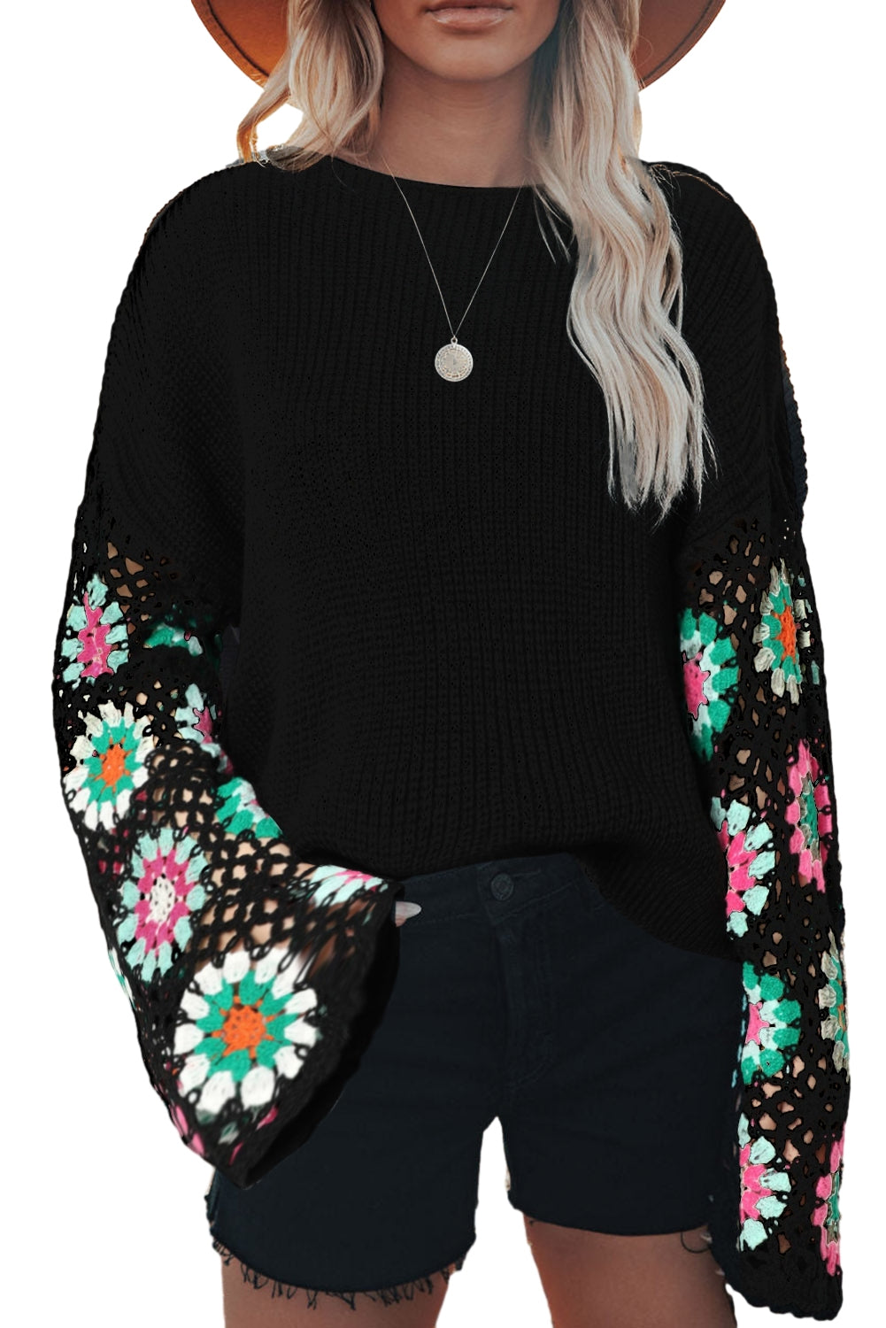 Ginger Plus Size Floral Crochet Sleeve Open Front Cardigan - women's cardigan at TFC&H Co.