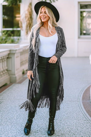 Fringed Hem Pocketed Open Cardigan - various colors - women's cardigan at TFC&H Co.