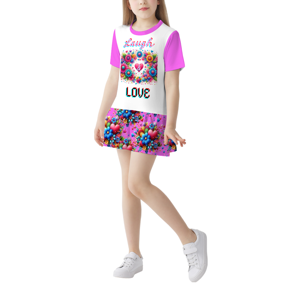- Laugh Love Girl's Short Sleeve Round Neck Dress - girls dress at TFC&H Co.