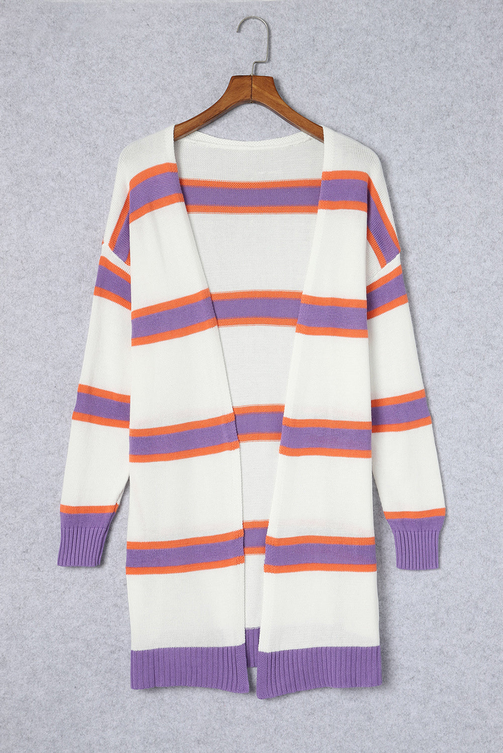 Striped Long Sleeve Ribbed Trim Button Cardigan - women's cardigans at TFC&H Co.