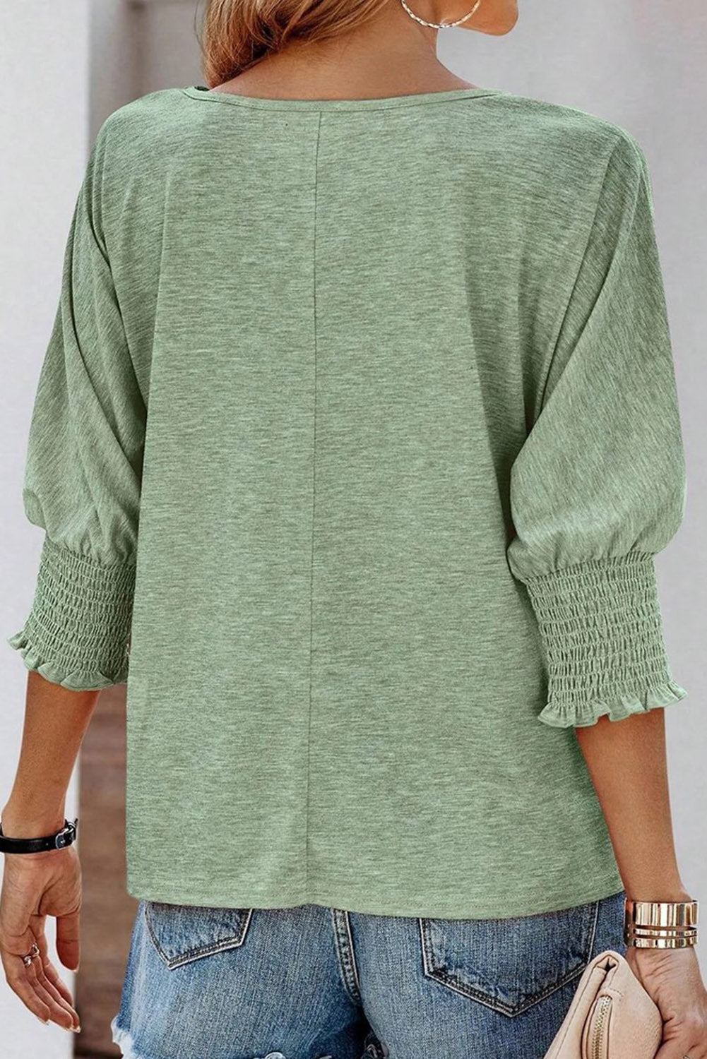 - Smocked 3/4 Sleeve Casual Loose Top - womens shirt at TFC&H Co.