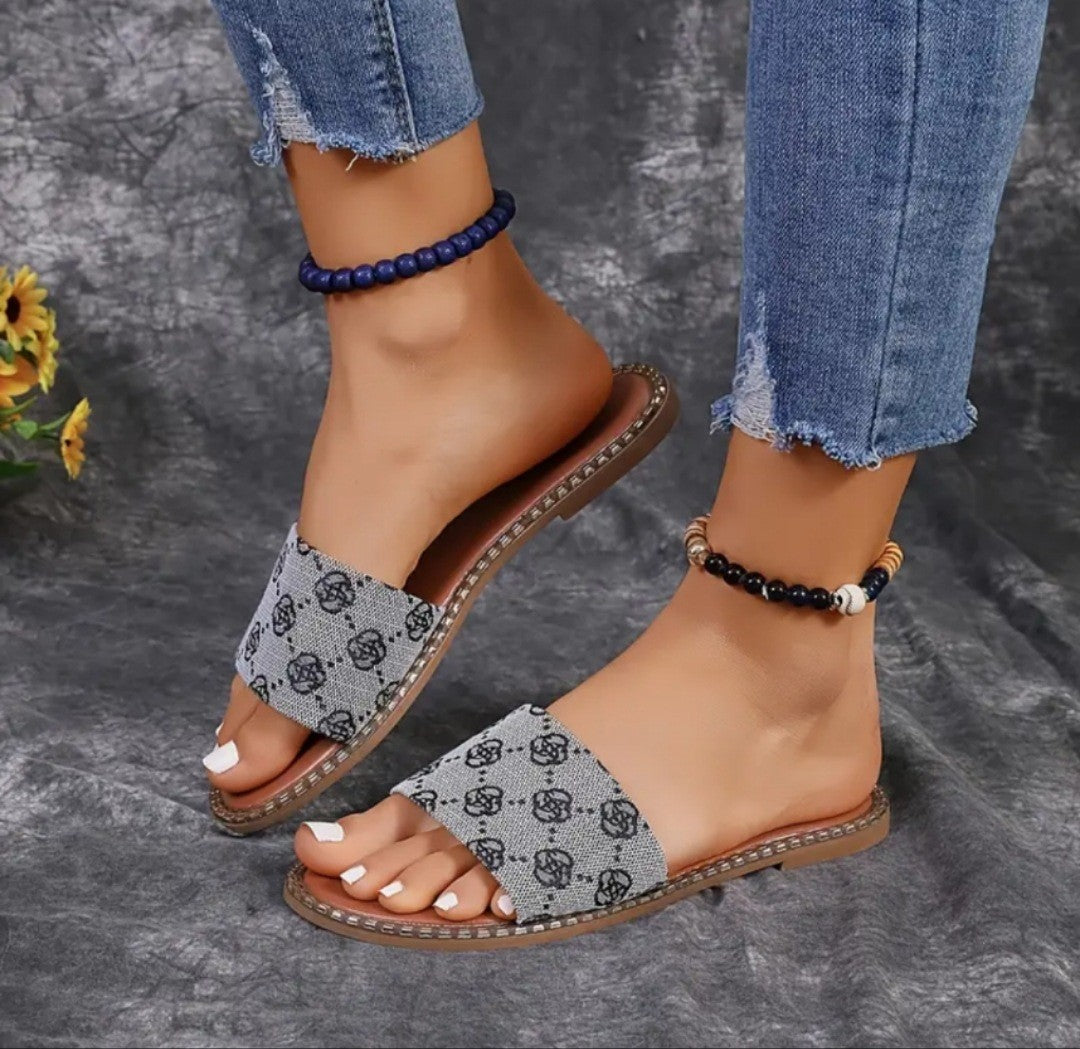 - Summer Flower Print Flat Slide Sandals For Women - womens slides at TFC&H Co.