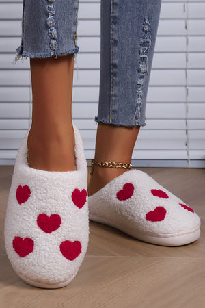 White Valentines Day Hearts Print Plush Slippers - women's slippers at TFC&H Co.