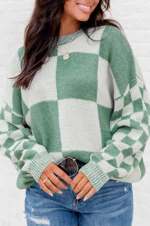 Mint Green - Checkered Knitted Drop Shoulder Sweater - various colors - Sweaters at TFC&H Co.