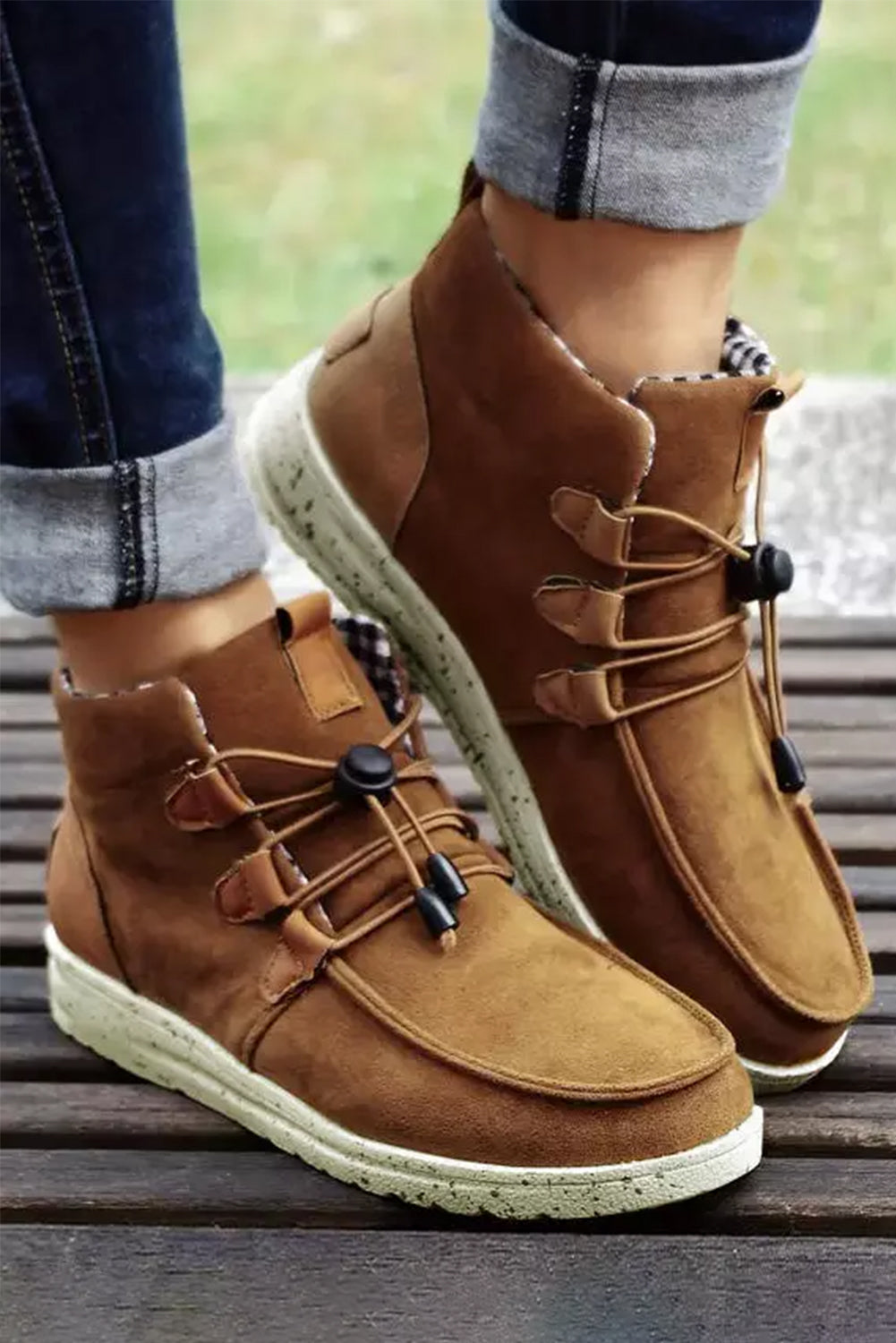 Camel 100%Polyester+100%TPR - Camel Faux Suede Lace Up Ankle Boots - womens boots at TFC&H Co.