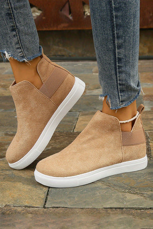 Camel Suede Slip-on Casual Boots - women's boots at TFC&H Co.