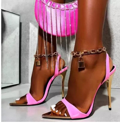 - Candy Color Pointed Toe High Heels Chain Shoes - womens shoe at TFC&H Co.