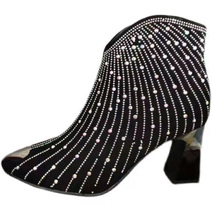 Cap Toe Starry Rhinestone High Heel Booties for Women - women's booties at TFC&H Co.