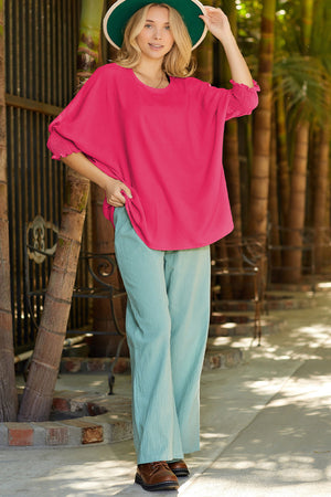 - Plain & Casual Shirred Cuffs Half Sleeve Women's Top - Long Sleeve Tops at TFC&H Co.