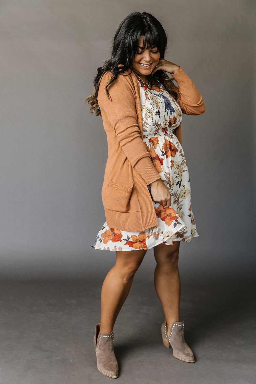 - White Floral Smocked Flared Voluptuous (+) Plus Size Dress - Plus Size Dresses at TFC&H Co.