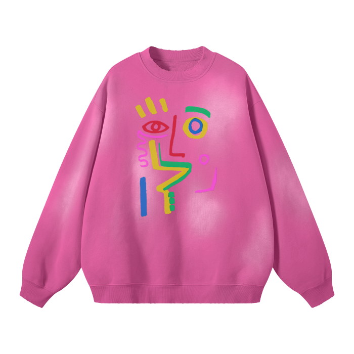 Rose Pink - Face It (Camel&Rose)Streetwear Unisex Monkey Washed Dyed Fleece Pullover Sweatshirt - womens sweater at TFC&H Co.