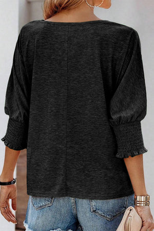 - Smocked 3/4 Sleeve Casual Loose Top - womens shirt at TFC&H Co.