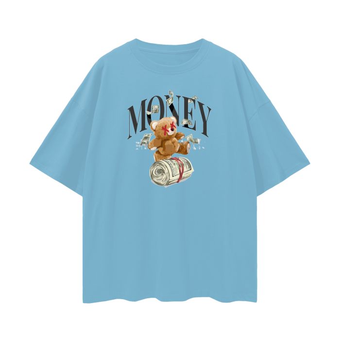 MEDIUM BLUE - Money Streetwear Unisex 100% Cotton Loose Basic Tee - Ships from The USA - Unisex T-Shirt at TFC&H Co.