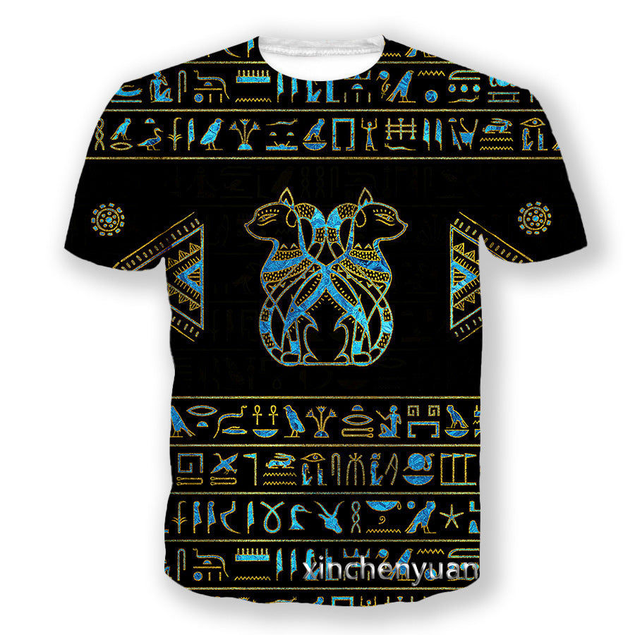 8 - 3D Digital Printing Egyptian Pharaoh Round Neck Short Sleeve T-shirt for Men - mens t-shirt at TFC&H Co.