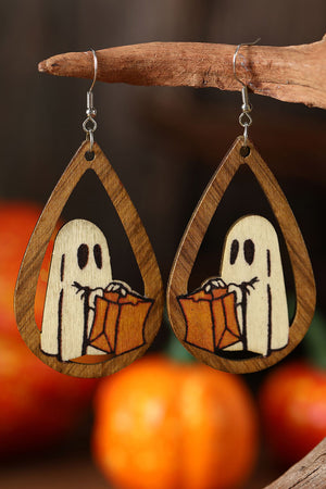 Ghost ONE SIZE 100%Wood - Multicolour Halloween Animal Print Pumpkin Witch Shape Drop Earrings - various styles - earrings at TFC&H Co.