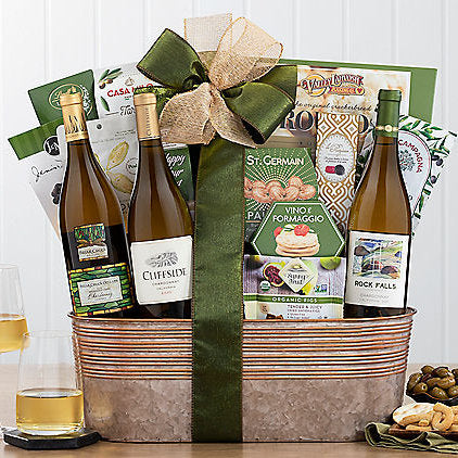 - Chardonnay Trio: Gourmet Wine Basket - Gift basket at TFC&H Co.