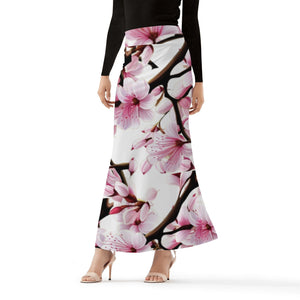 3 - White Cherry Blossom Womens Full Length Skirt - 3 colors - women's skirt at TFC&H Co.