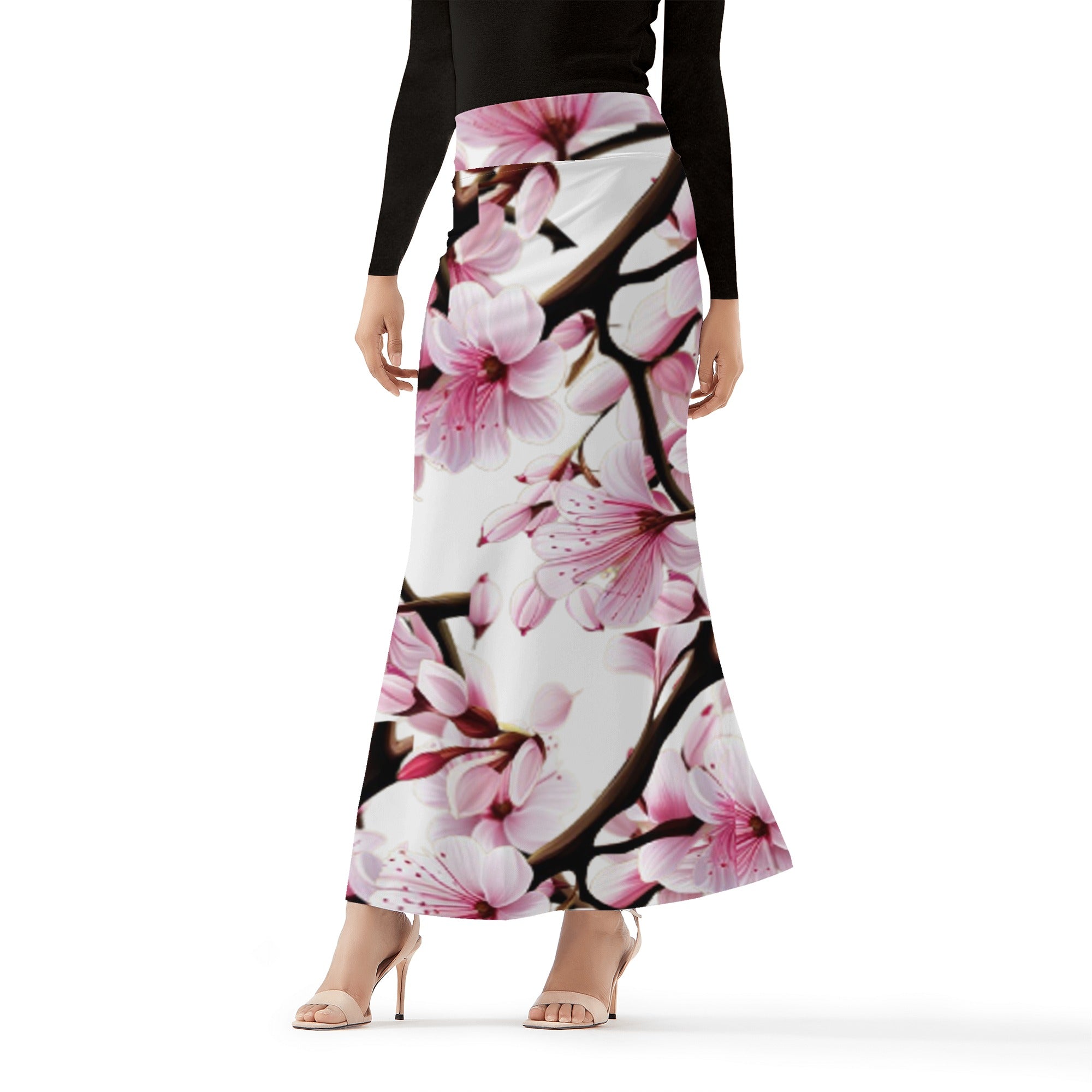 3 - White - Cherry Blossom Womens Full Length Skirt - 3 colors - womens skirt at TFC&H Co.