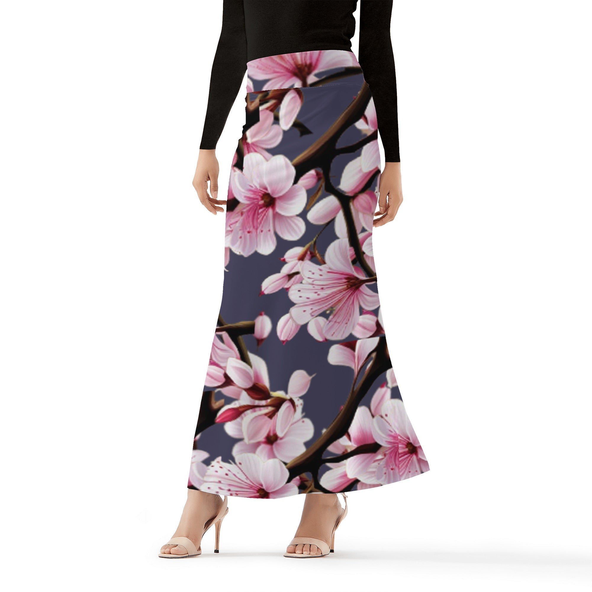 2 - Blue Gray Cherry Blossom Womens Full Length Skirt - 3 colors - women's skirt at TFC&H Co.
