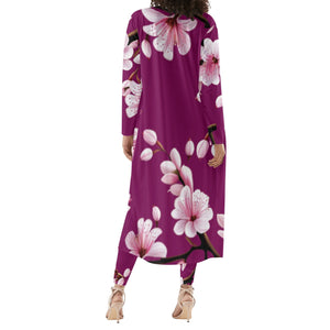 - Cherry Blossom Womens Long Sleeve Cardigan and Leggings 2pcs - 4 colors - womens pants set at TFC&H Co.