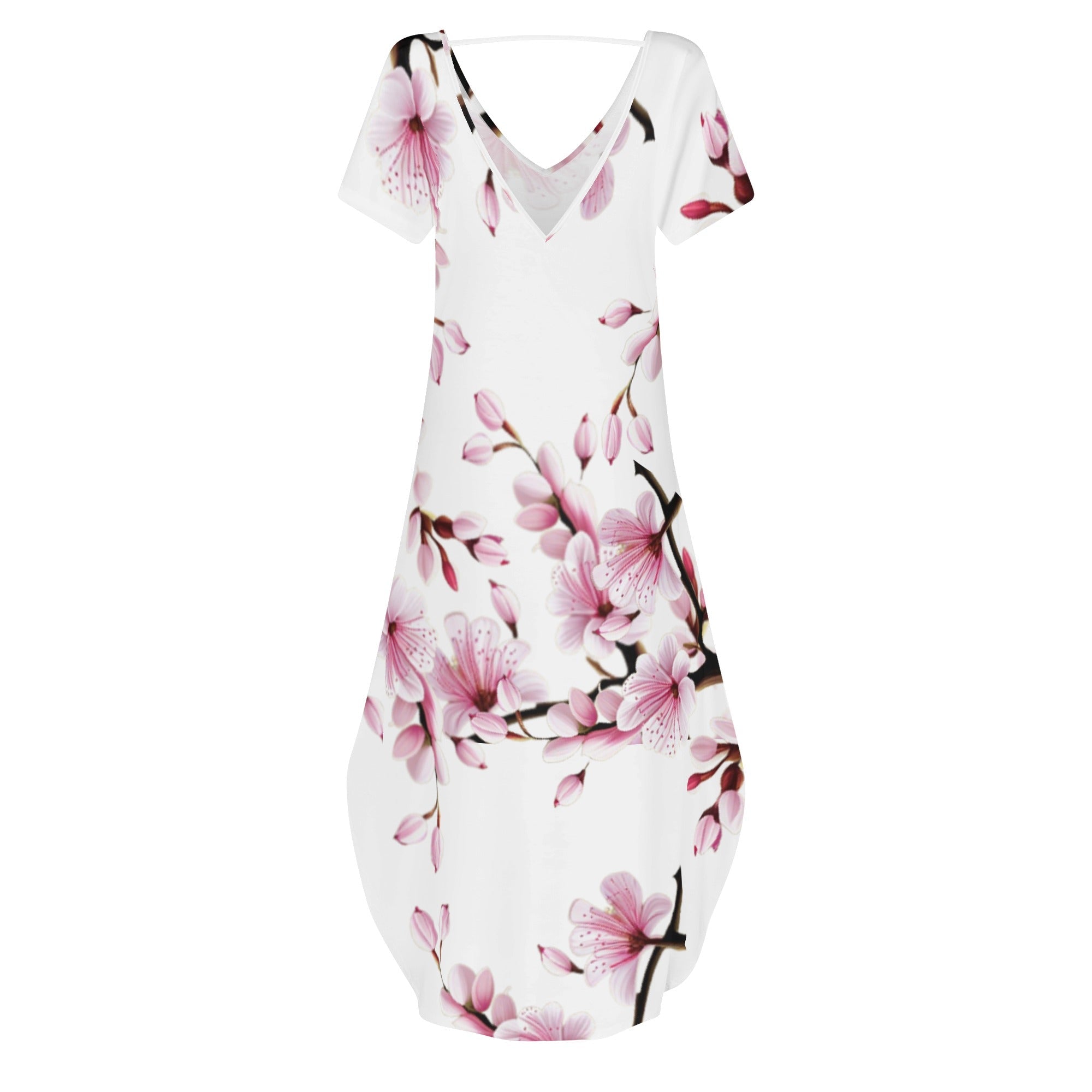 - Cherry Blossom Womens Short Sleeve Long Draped Dress - womens dress at TFC&H Co.