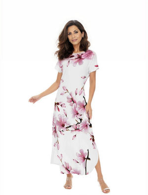 8XL - Cherry Blossom Womens Short Sleeve Long Draped Dress - womens dress at TFC&H Co.