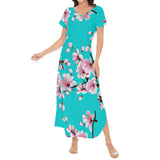 2 - Cherry Blossom - Blue - Cherry Bossom Womens Short Sleeve Long Draped Dress - 5 colors - womens dress at TFC&H Co.