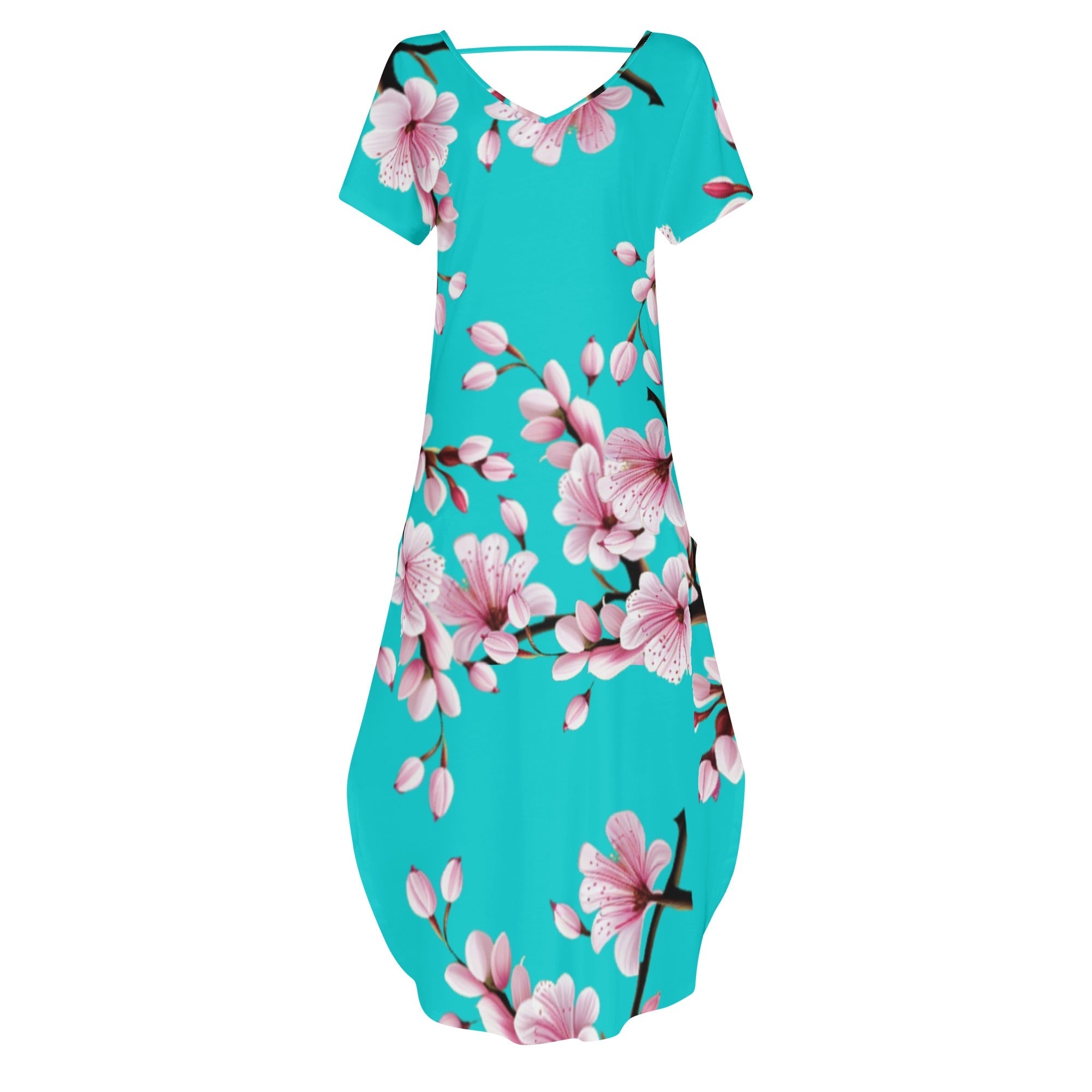 - Cherry Bossom Womens Short Sleeve Long Draped Dress - 5 colors - womens dress at TFC&H Co.