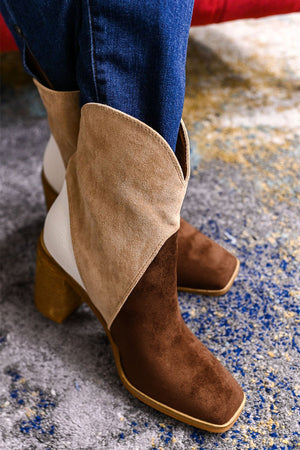 Colorblock Suede Heeled Ankle Booties - women's boots at TFC&H Co.