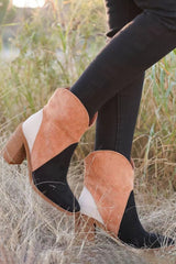 Black 100%Polyester+100%TPR Colorblock Suede Heeled Ankle Booties - women's boots at TFC&H Co.