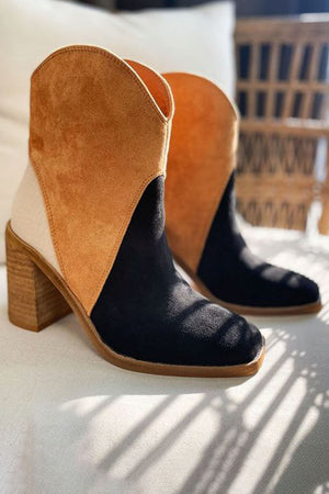 - Colorblock Suede Heeled Ankle Booties - womens boots at TFC&H Co.