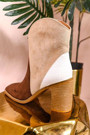 Chestnut 42 (10) 100%Polyester+100%TPR Colorblock Suede Heeled Ankle Booties - women's boots at TFC&H Co.
