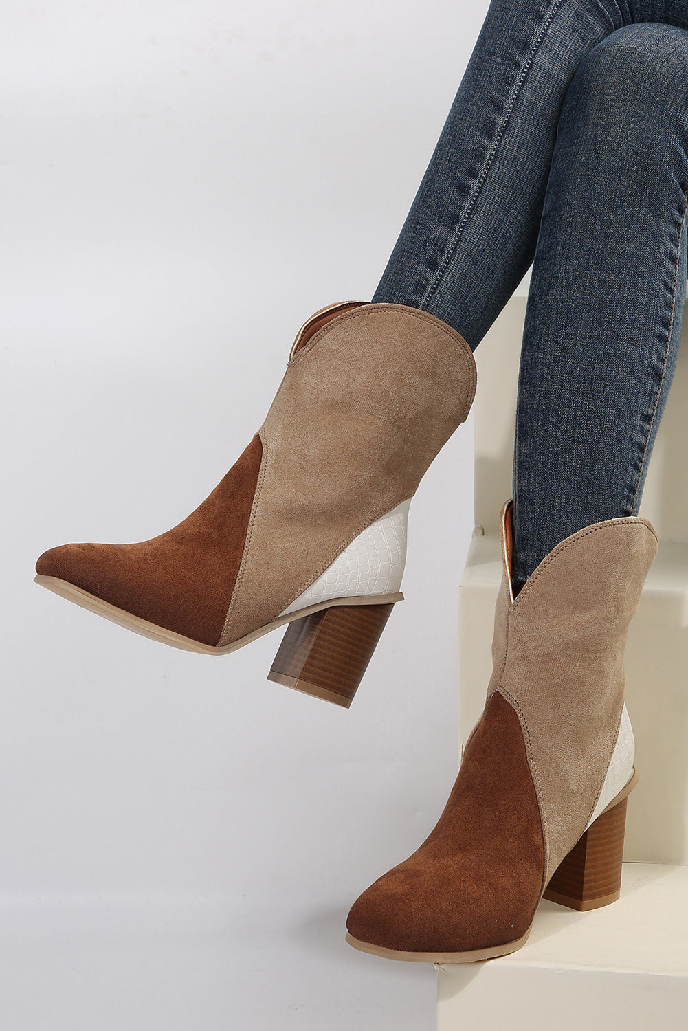 Colorblock Suede Heeled Ankle Booties - women's boots at TFC&H Co.