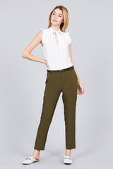 Olive - Classic Woven Pants W/belt - 2 colors - womens pants at TFC&H Co.