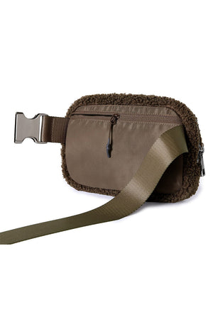Coffee Sherpa Adjustable Strap Crossbody Bag - handbag at TFC&H Co.