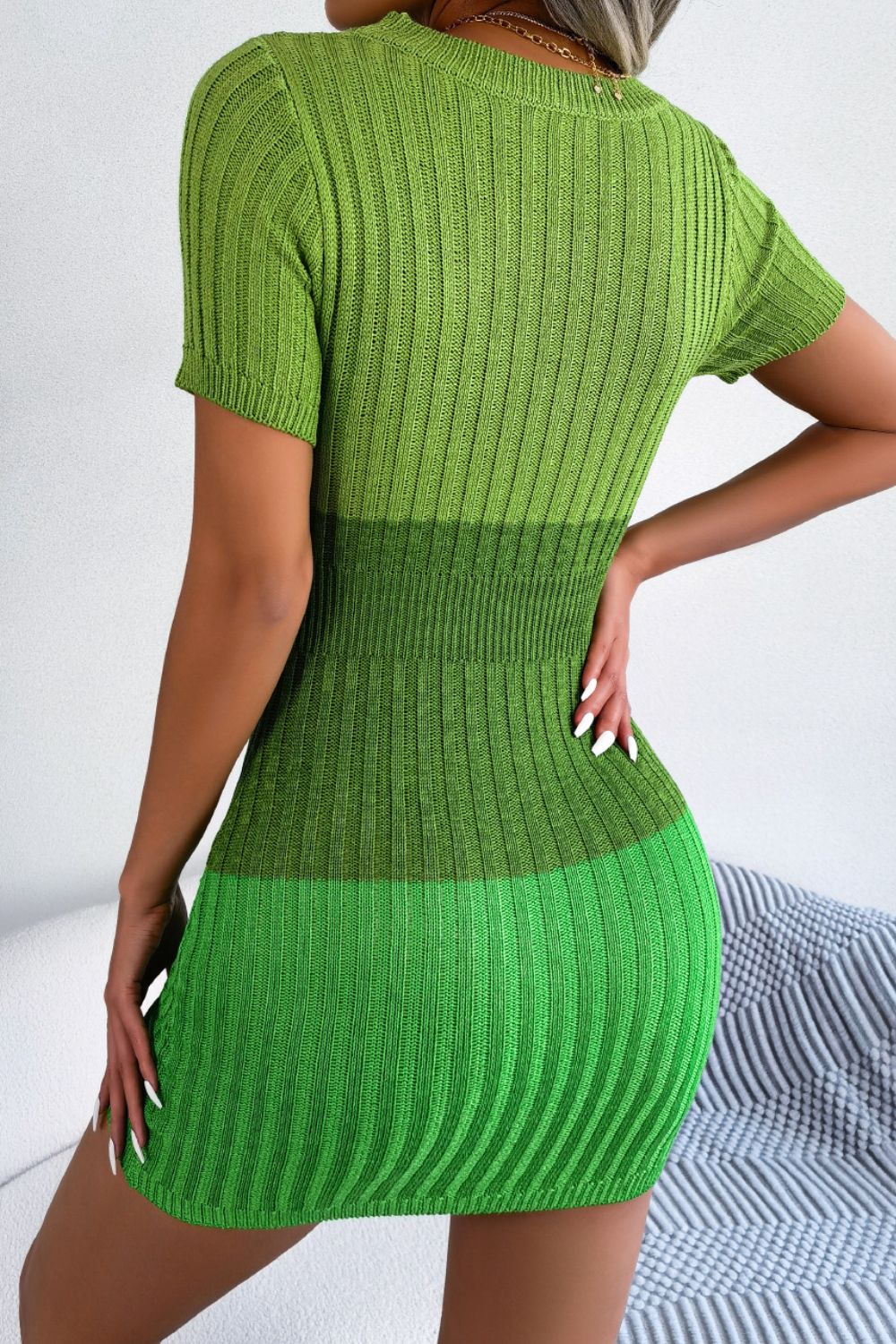 Color Block Cutout Short Sleeve Sweater Dress - 3 colors - women's dress at TFC&H Co.
