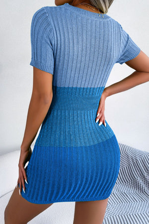 - Color Block Cutout Short Sleeve Sweater Dress - 3 colors - womens dress at TFC&H Co.