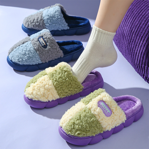 Color Block Warm Plush Cotton Slippers for Women - 5 colors - women's slippers at TFC&H Co.