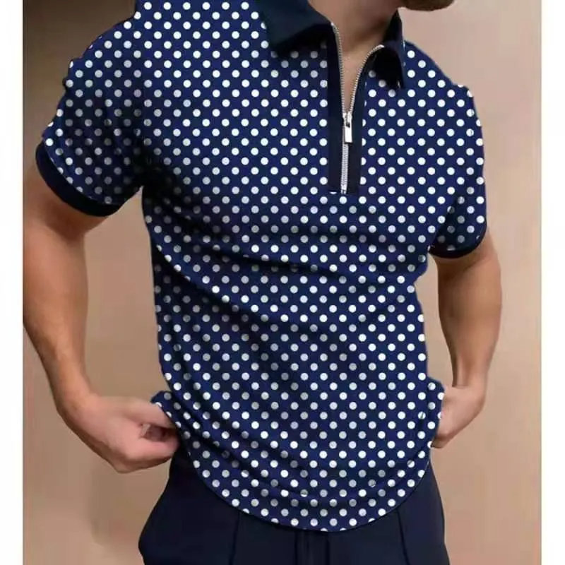 04 - Casual Graphic Print Polo Half Zipper Men's Polo Shirt - Mens Polo Shirts at TFC&H Co.