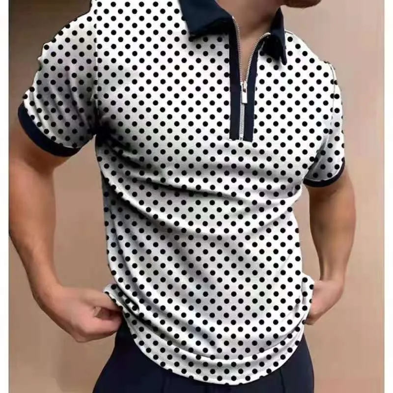 Casual Graphic Print Polo Half Zipper Men's Polo Shirt