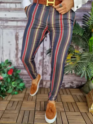 Men Fashionable Color Blocking Straight Suit Pants