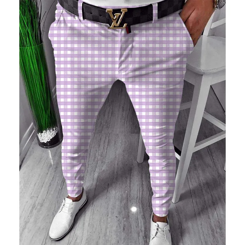 Men Casual Classic Plaid Colorblock Pants