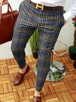 5 - Basic Mid-Waist Plaid Color Blocking Straight Men's Suit Pants - Mens Suit Pants at TFC&H Co.