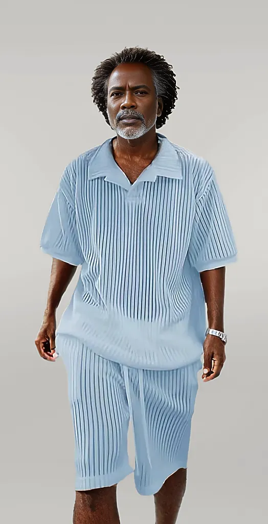 Men Fashion Casual Solid Color Short Sleeve Lapel Shirt Shorts Outfit Set