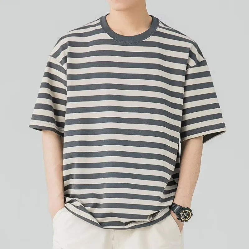 - Casual Stripe Short Sleeve Round Neck Men's T-Shirt - mens t-shirt at TFC&H Co.