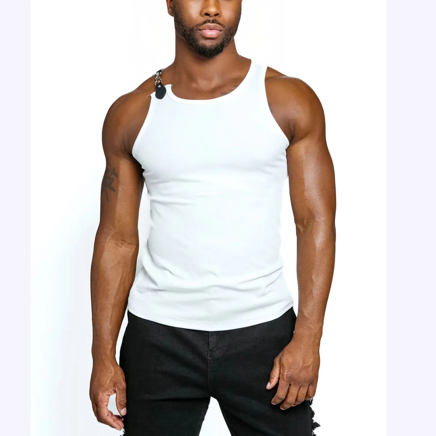 Men Fashion Casual Hip Hop Sports Solid Color Rib-Knit Tank Top
