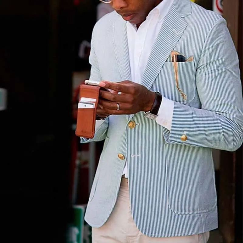 Fashion Casual Party Stripe Plaid Long Sleeve Lapel Men's Suit Jacket