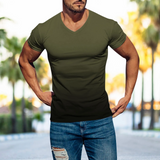 Men Fashion Casual Gradient Color Short Sleeve V Neck T-Shirt